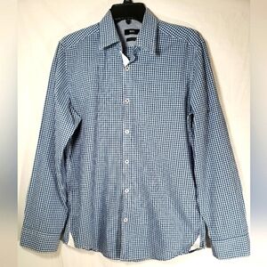 Hugo Boss Blue and White Button Up Long Sleeve Shirt Sz M
